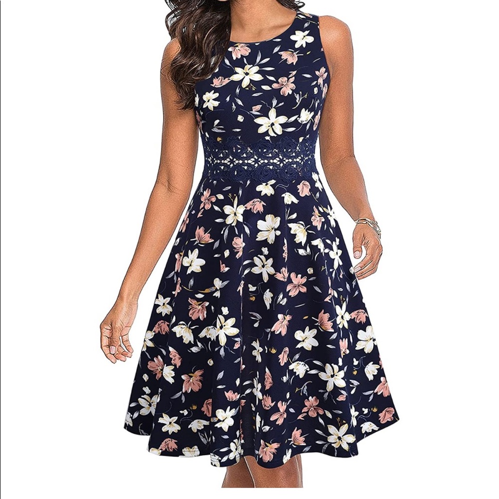 NWT Navy blue floral dress Size M US 6